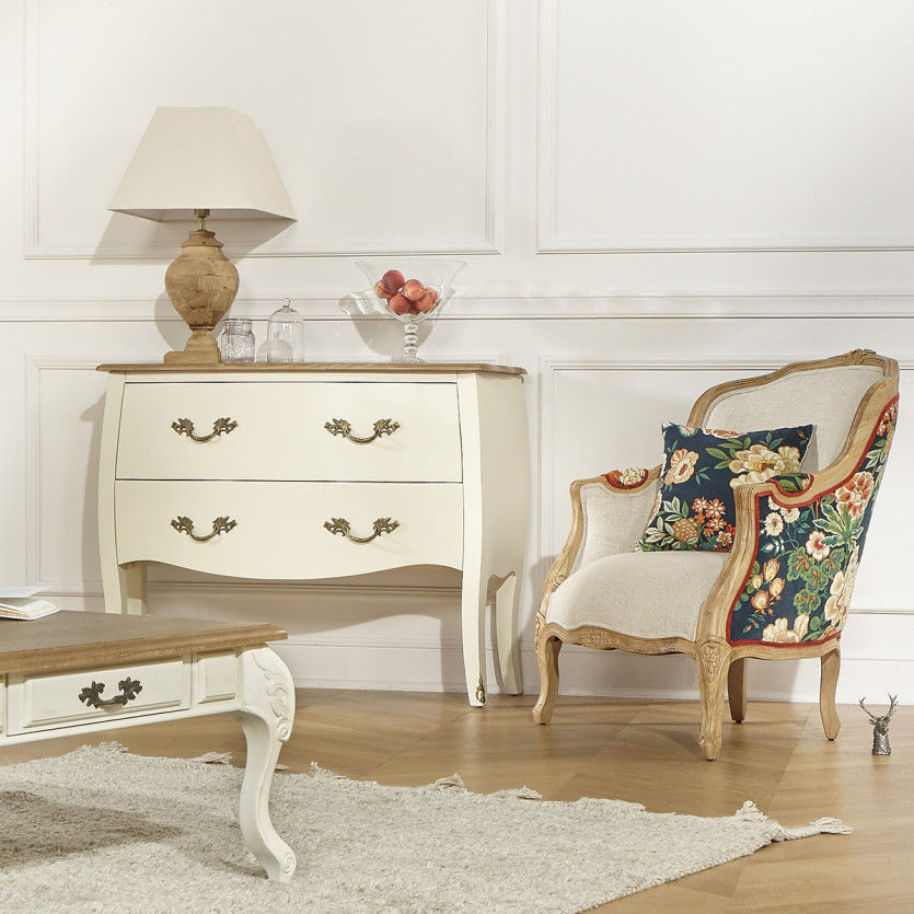 VICTOR EMPEROR - Fauteuil bergère esprit campagne chic en bois massif et tissu fleuri, 1 place