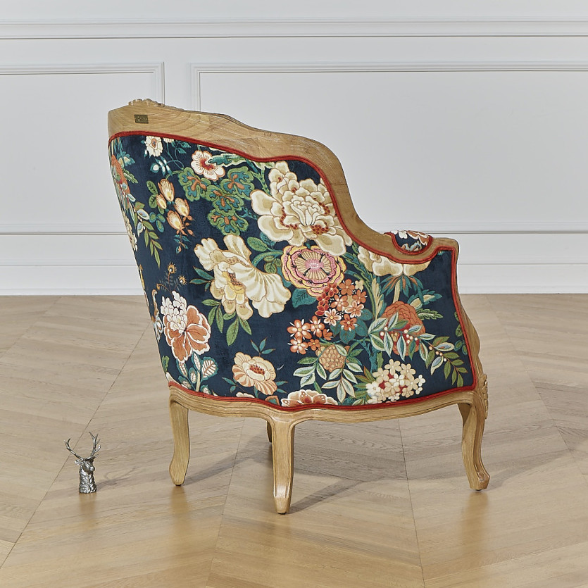 VICTOR EMPEROR - Fauteuil bergère esprit campagne chic en bois massif et tissu fleuri, 1 place
