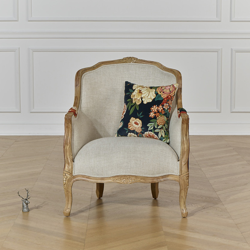 Fauteuil bergère VICTOR EMPEROR - Landelijk chique stijl in massief hout en bloemstof, 1 zitplaats