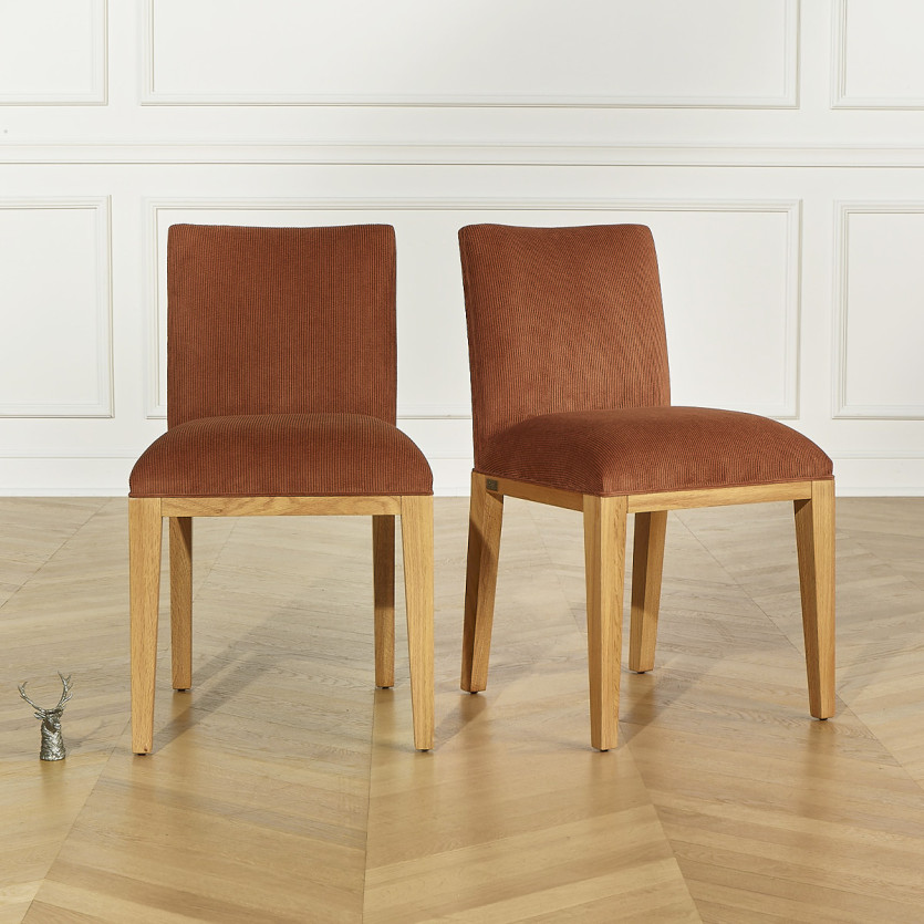 LOLITA - Lot de 2 chaises style industriel en bois massif et velours côtelé