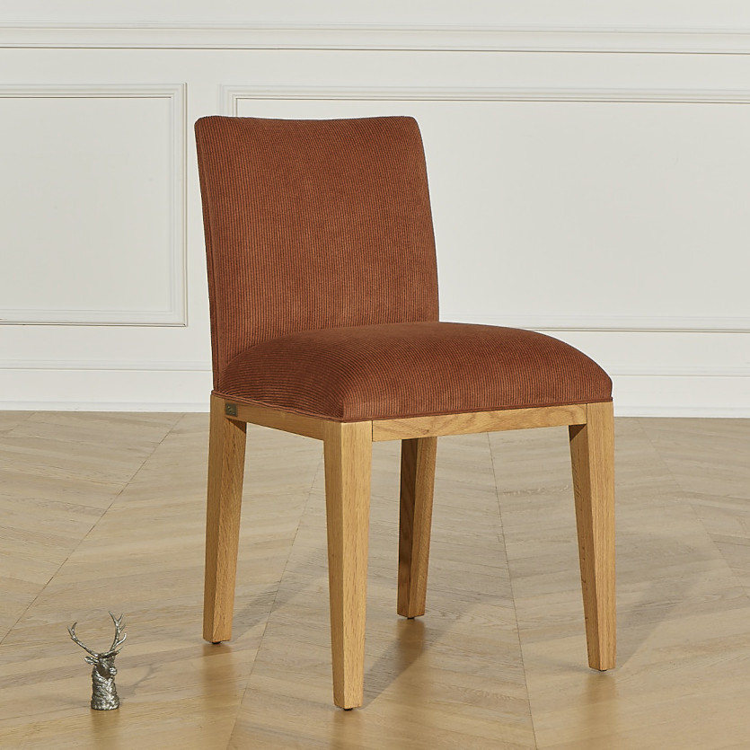 LOLITA - Lot de 2 chaises style industriel en bois massif et velours côtelé