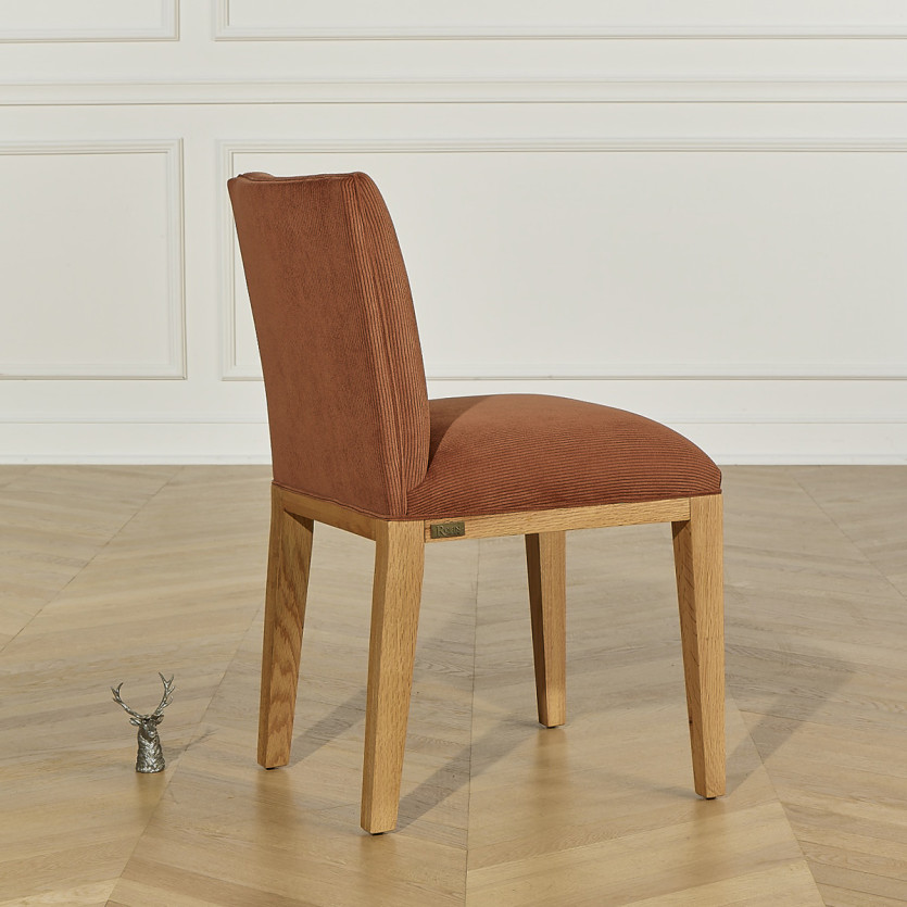 LOLITA - Lot de 2 chaises style industriel en bois massif et velours côtelé