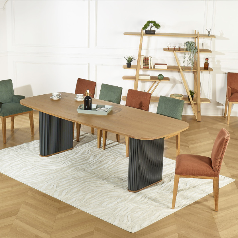 Mesa de jantar JOËL - Estilo contemporâneo, tampo em carvalho, 10 lugares, madeira certificada FSC®