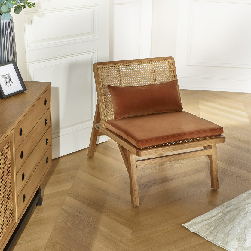 LALALA - Poltrona in stile scandinavo in rovere, con canna e velluto, 1 posto