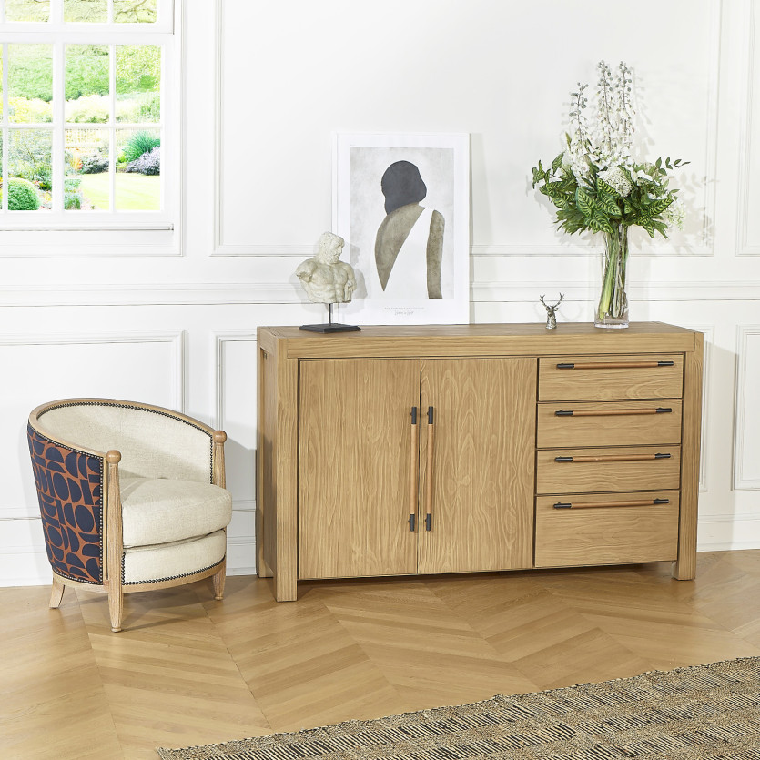 MEGÈVE – Buffet style contemporain en bois, 4 tiroirs, 2 portes, bois certifiéFSC®