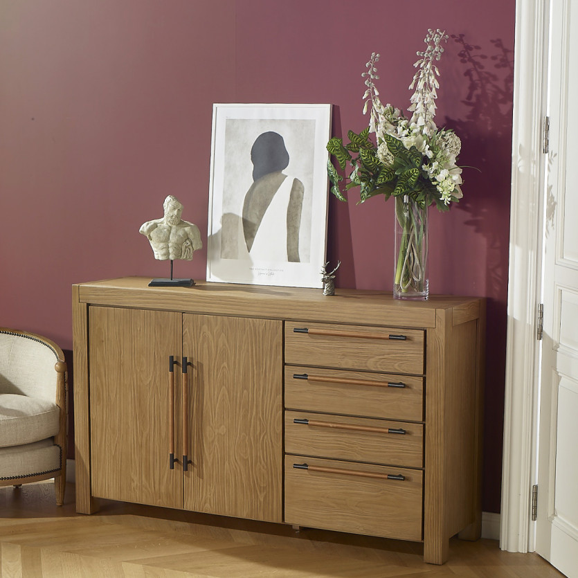 MEGÈVE – Aparador de estilo contemporáneo en madera, 4 cajones, 2 puertas, madera certificada FSC®