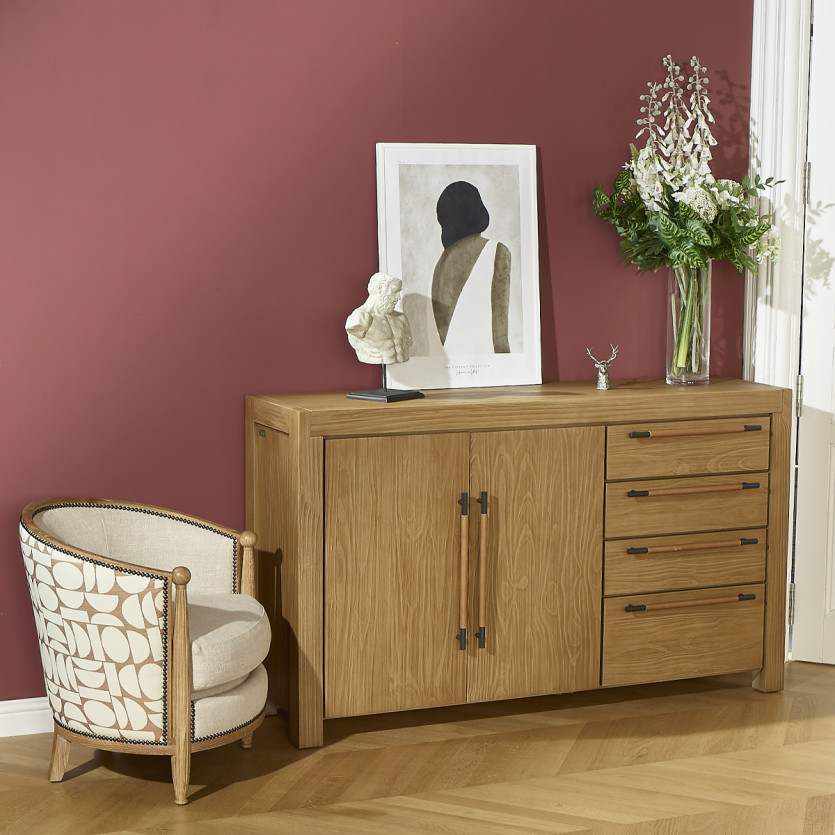 MEGÈVE – Credenza in stile contemporaneo in legno, 4 cassetti, 2 ante, legno certificato FSC®