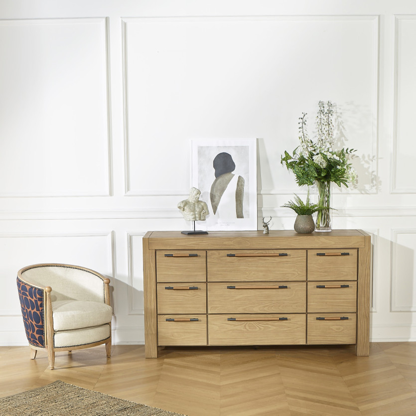 MEGÈVE – Cómoda de madera maciza estilo contemporáneo, 9 cajones, madera certificada FSC®