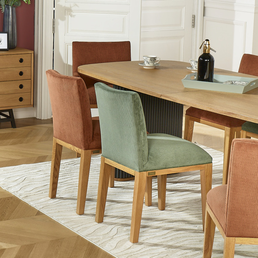 LOLITA - Lot de 2 chaises style industriel en bois massif et velours côtelé