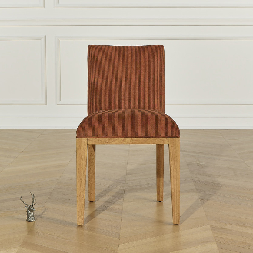 LOLITA - Lot de 2 chaises style industriel en bois massif et velours côtelé