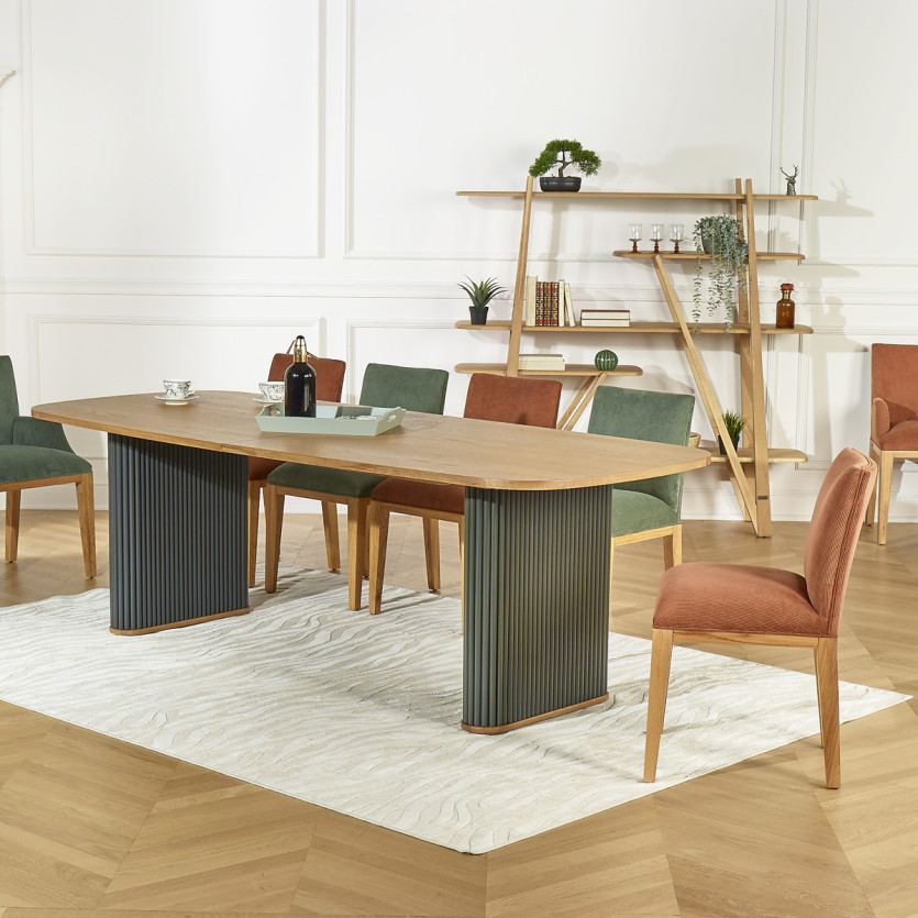 LOLITA - Lot de 2 chaises style industriel en bois massif et velours côtelé