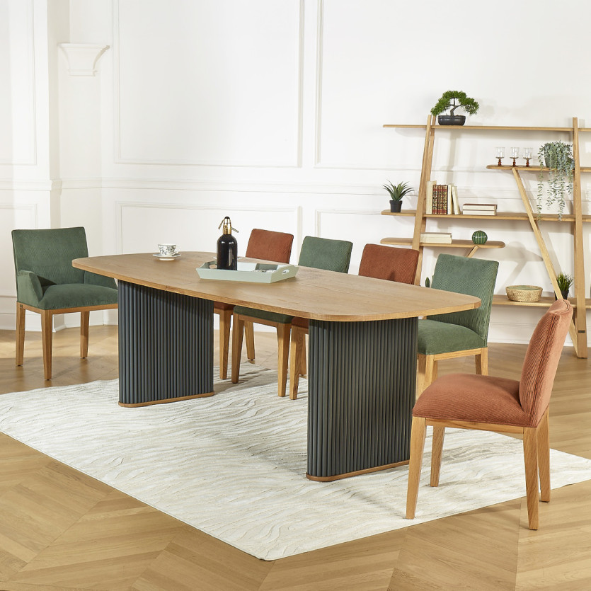 LOLITA - Lot de 2 chaises style industriel en bois massif et velours côtelé