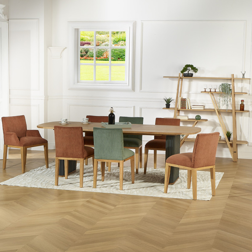 Cadeira de mesa LOLITA - Estilo industrial em carvalho maciço e veludo cotelê, 1 lugar