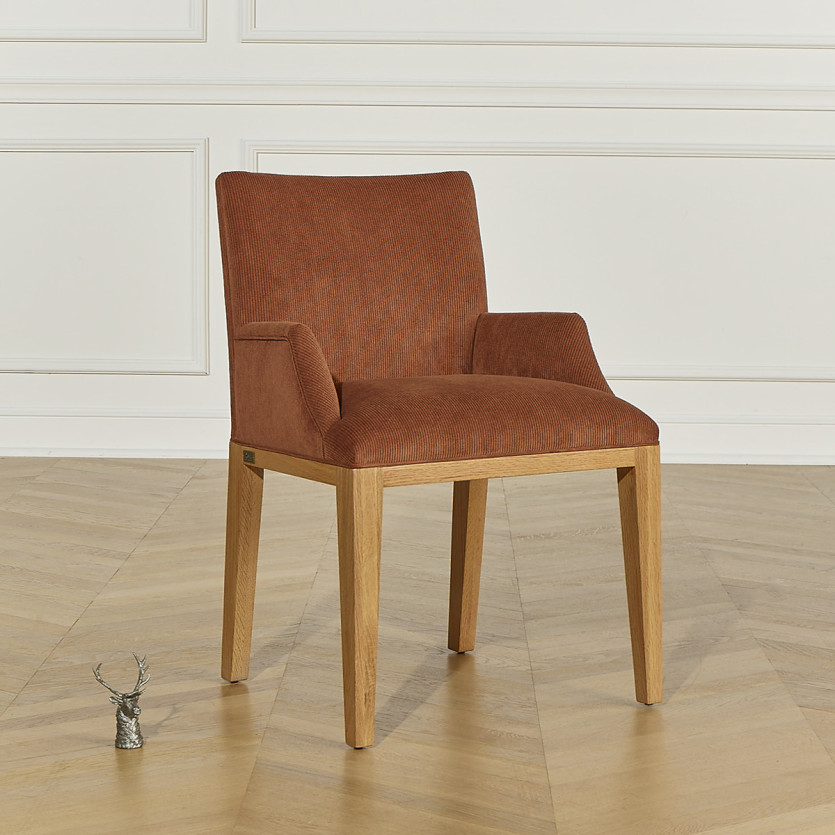 Cadeira de mesa LOLITA - Estilo industrial em carvalho maciço e veludo cotelê, 1 lugar