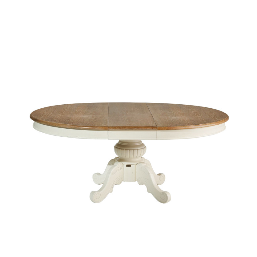 AMBOISE - Table à manger plateau chêne, patine shabby blanc