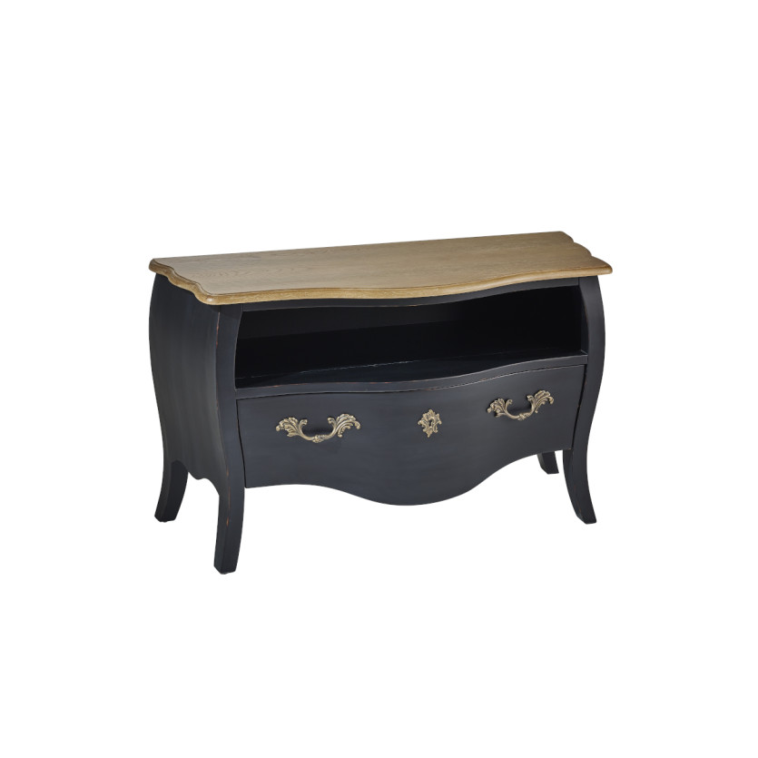 AQUITAINE - Meuble TV style shabby chic, plateau chêne, 1 niche, 1 tiroir