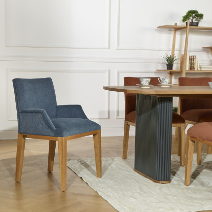 Sillón de mesa LOLITA - Estilo industrial en roble macizo y pana de canalé, 1 plaza