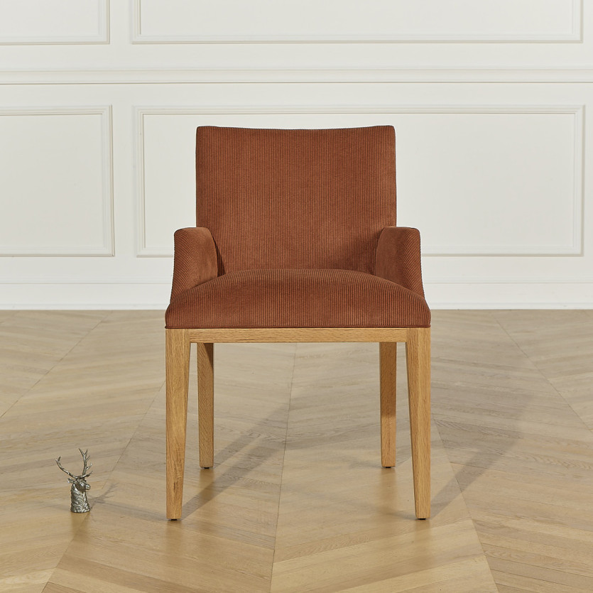 Cadeira de mesa LOLITA - Estilo industrial em carvalho maciço e veludo cotelê, 1 lugar