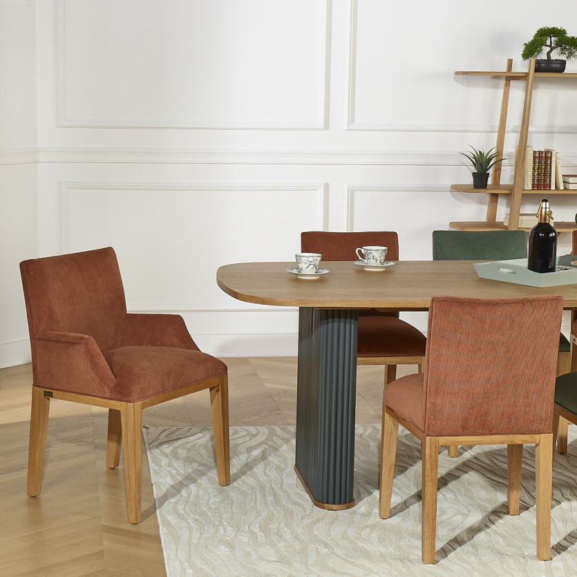 Cadeira de mesa LOLITA - Estilo industrial em carvalho maciço e veludo cotelê, 1 lugar