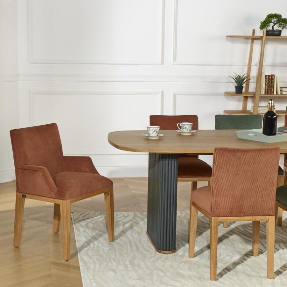 Cadeira de mesa LOLITA - Estilo industrial em carvalho maciço e veludo cotelê, 1 lugar