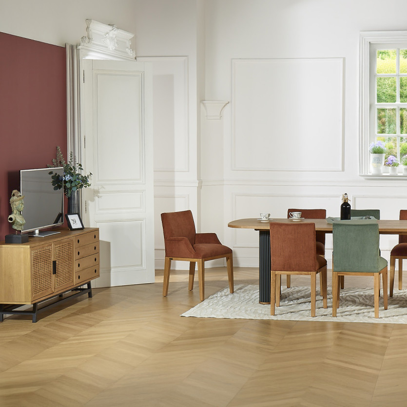 LOLITA Table Chair - Industrial style in solid oak and corduroy, 1 seat