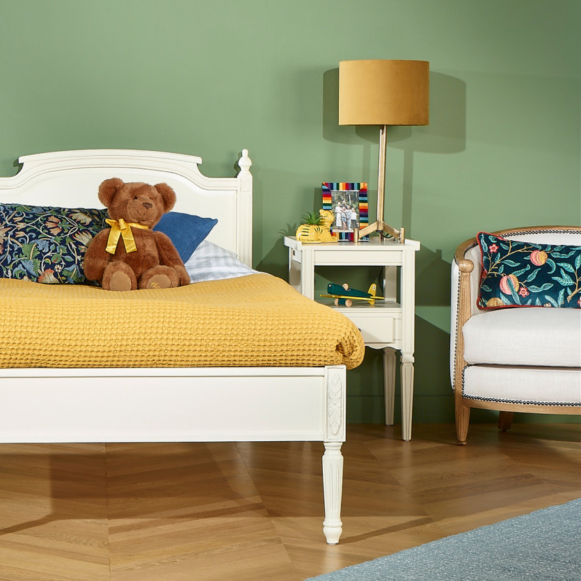 Cama individual HANNAH - Estilo shabby chic de madera pintada, 1 plaza, 90 x 190