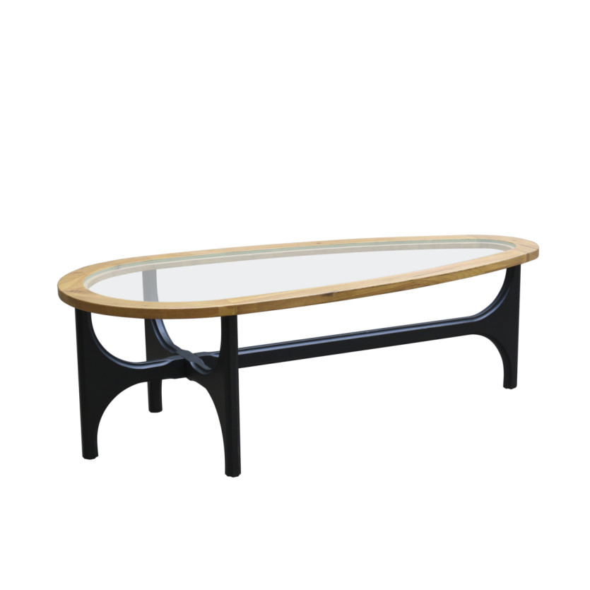 AUGUSTIN - Table basse en chêne, bois laqué noir et plateau en verre