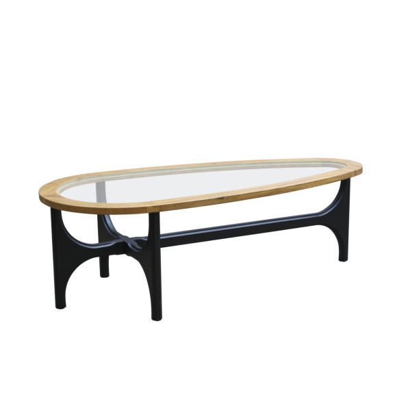AUGUSTIN - Table basse en chêne, bois laqué noir et plateau en verre