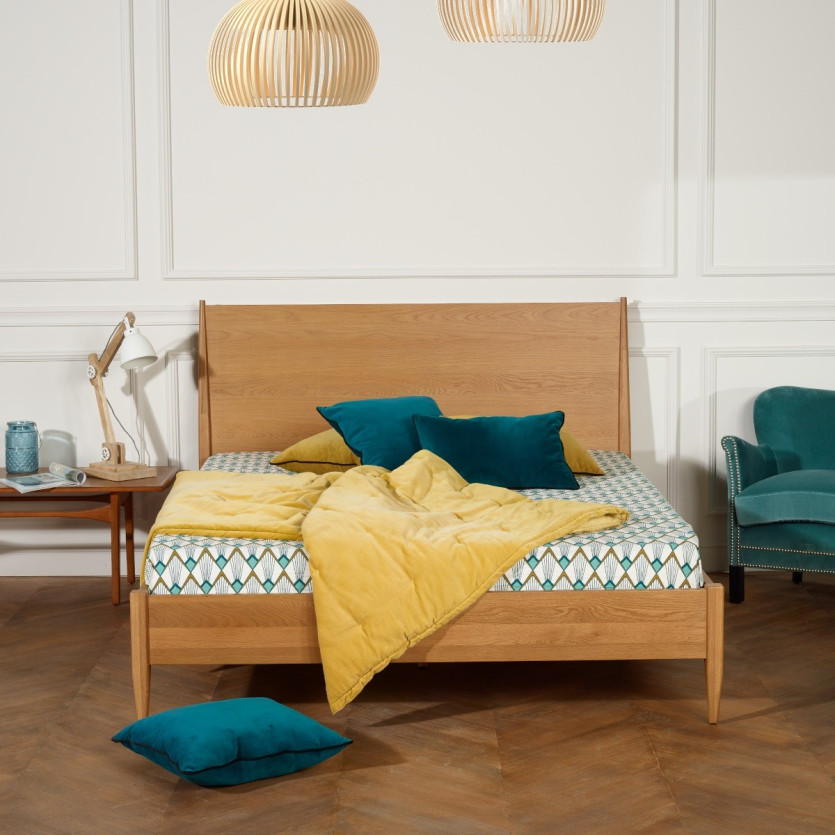 Lit double DALHIA - Style scandinave en bois, 140 x 200