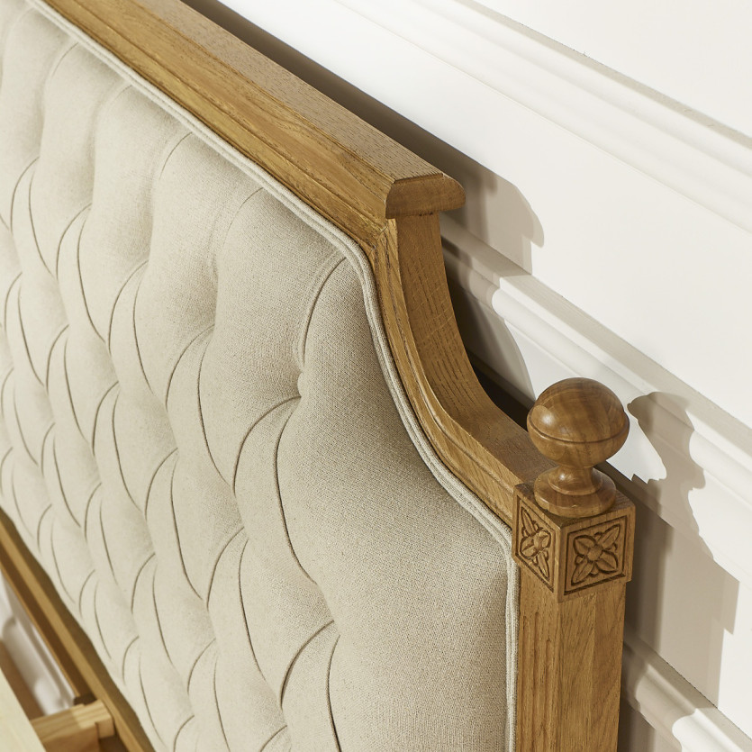 Lit deux places JAMES - Stile romantico in rovere e lino premium 160 x 200