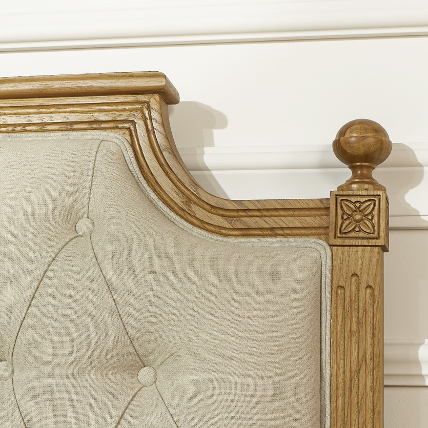 Lit deux places JAMES - Stile romantico in rovere e lino premium 160 x 200