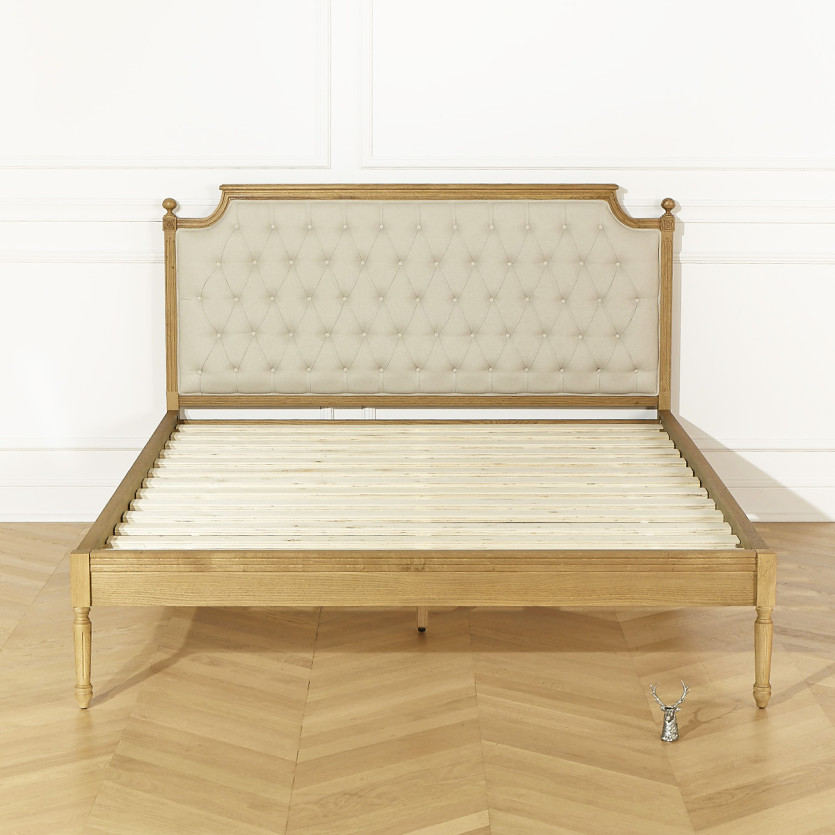 Zweipersonenbett JAMES - Romantischer Stil aus Eiche und Premium-Leinen 160 x 200