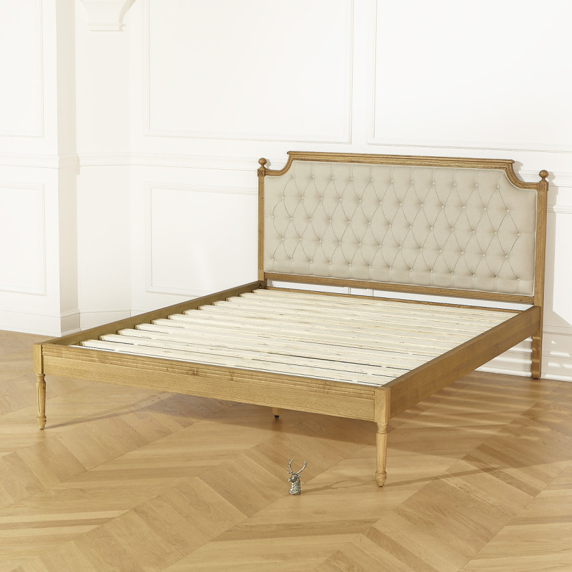 JAMES Double Bed - Romantic style in premium oak and linen 140 x 200