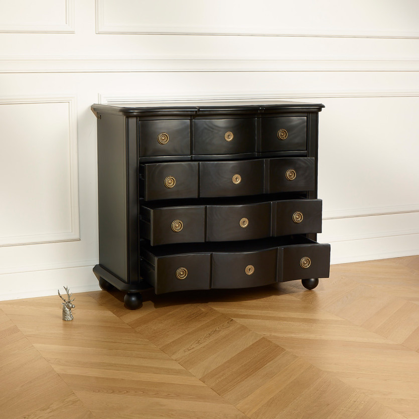 Commode 4 tiroirs, laquée noire, DIANA
