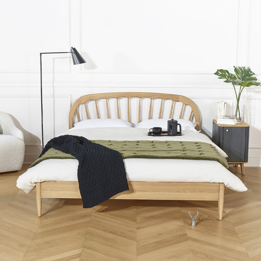 Cama doble WINDSOR - Estilo contemporáneo en roble, 160 x 200