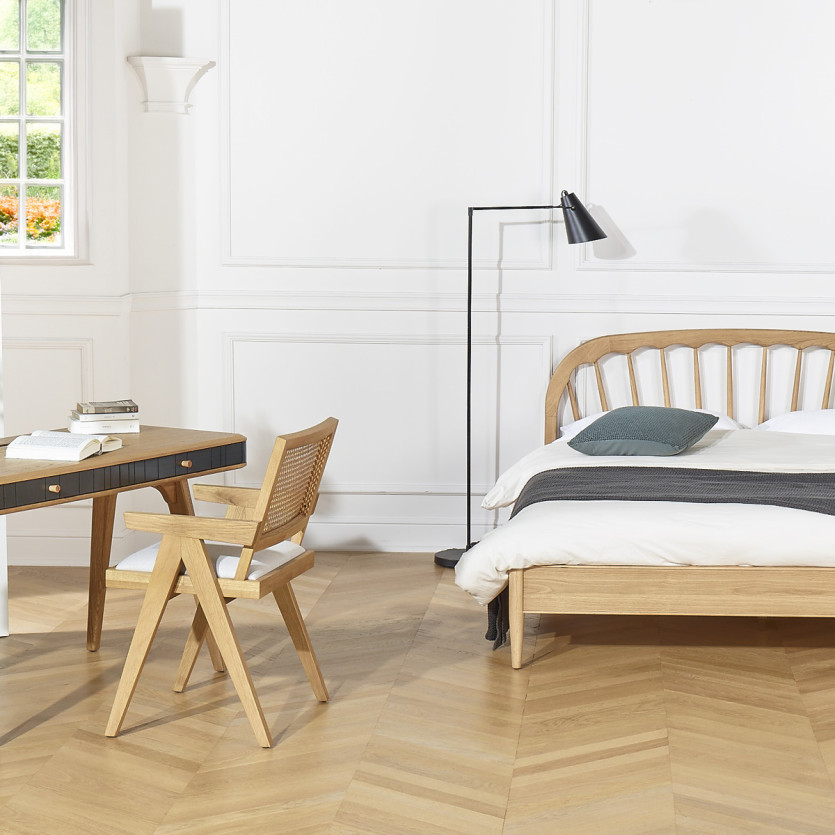 Cama doble WINDSOR - Estilo contemporáneo en roble, 160 x 200