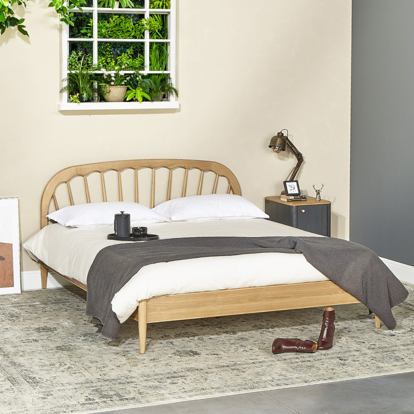 Cama doble WINDSOR - Estilo contemporáneo en roble, 160 x 200