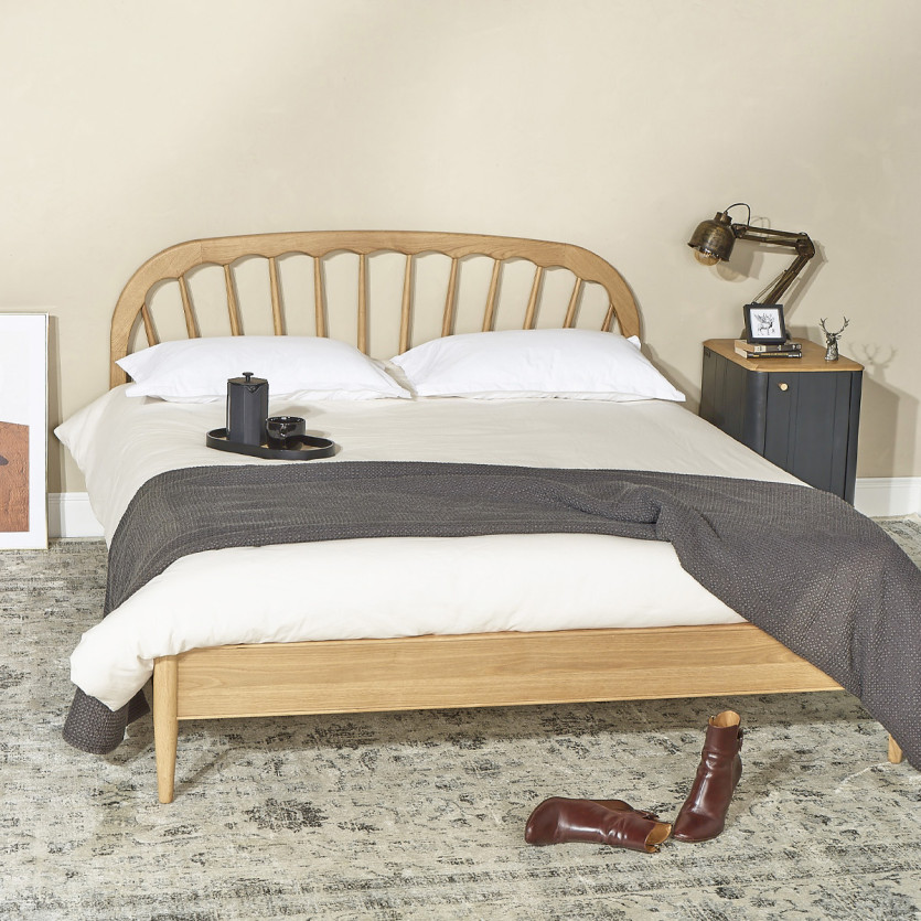 Cama doble WINDSOR - Estilo contemporáneo en roble, 160 x 200