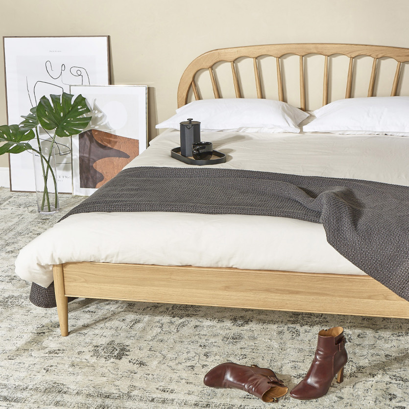 Cama doble WINDSOR - Estilo contemporáneo en roble, 160 x 200