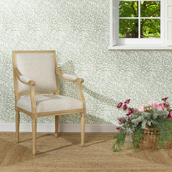 Fauteuil de table ASTRID - Style classique en bois massif et lin premium, 1 place