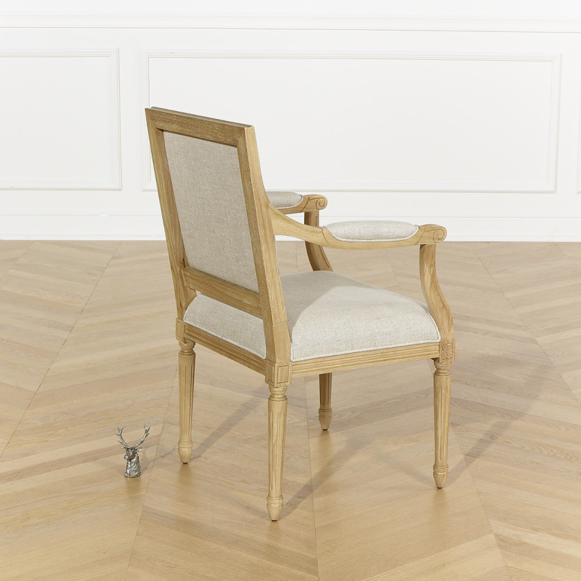 ASTRID Tischstuhl - Klassischer Stil aus Massivholz und Premium-Leinen, 1 Platz