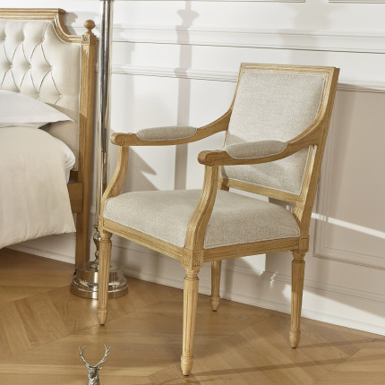Poltrona da tavolo ASTRID - Stile classico in legno massiccio e lino premium, 1 posto