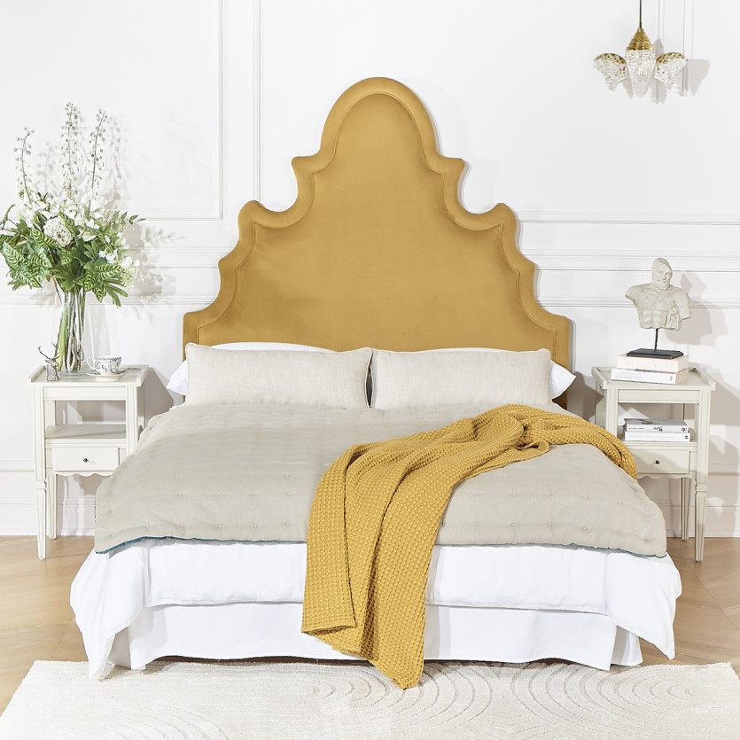 FOLIE Headboard – Romantic style in velvet and solid pine, 140 x 200, FSC® certified wood