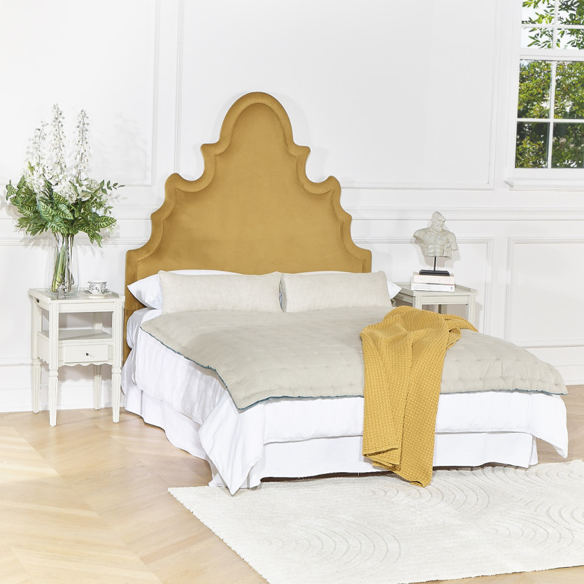 Cabecero FOLIE – Estilo romántico en terciopelo y pino macizo, 140 x 200, madera con certificación FSC®