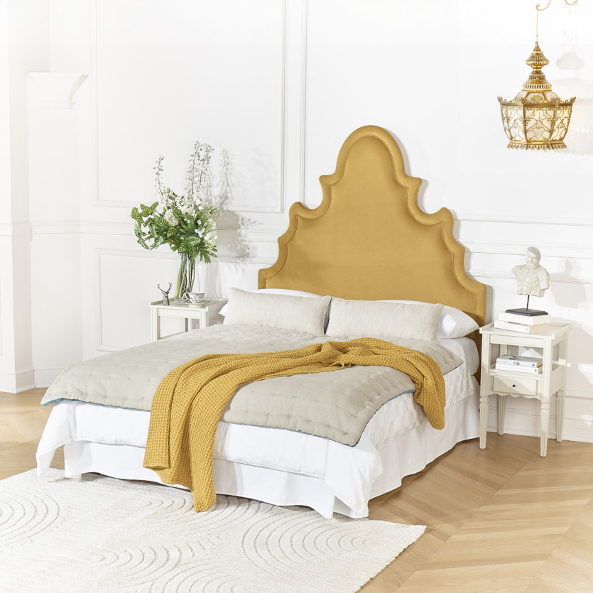 FOLIE Headboard – Romantic style in velvet and solid pine, 140 x 200, FSC® certified wood