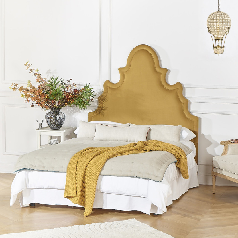 Testiera FOLIE – Stile romantico in velluto e pino massello, 140 x 200, legno certificato FSC®