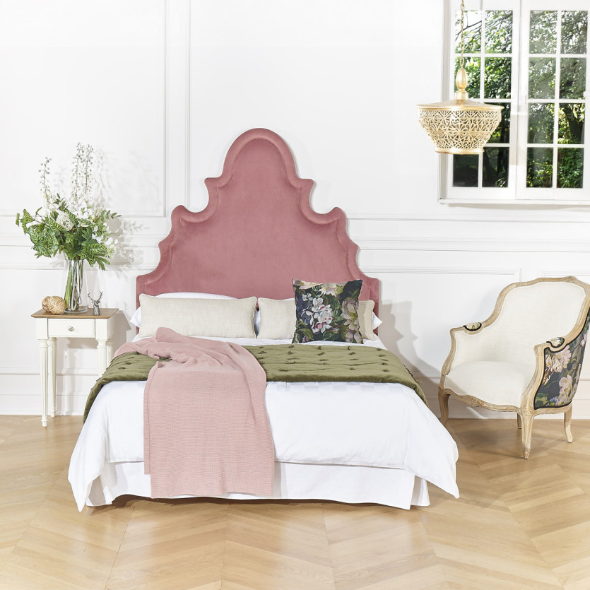 Tête de lit FOLIE - Style romantique en velours et pin massif, 140 x 200, bois certifié FSC®