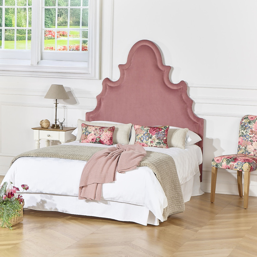 Tête de lit FOLIE - Style romantique en velours et pin massif, 140 x 200, bois certifié FSC®