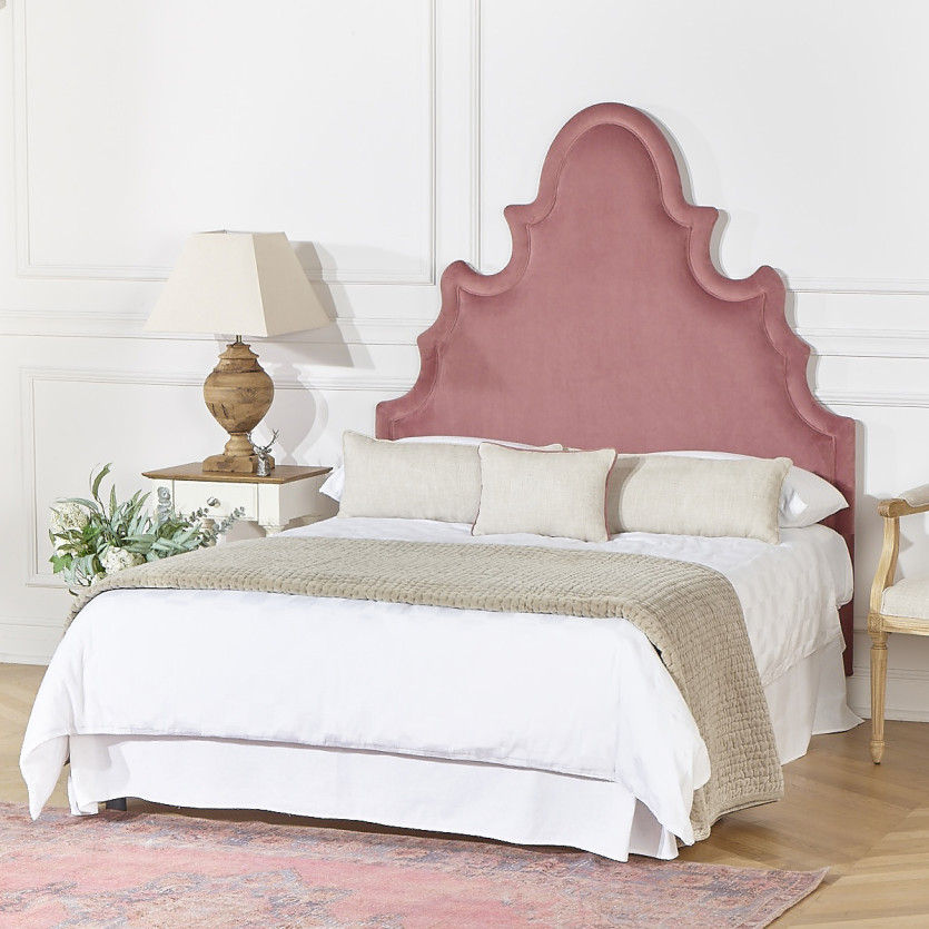 Tête de lit FOLIE - Style romantique en velours et pin massif, 140 x 200, bois certifié FSC®