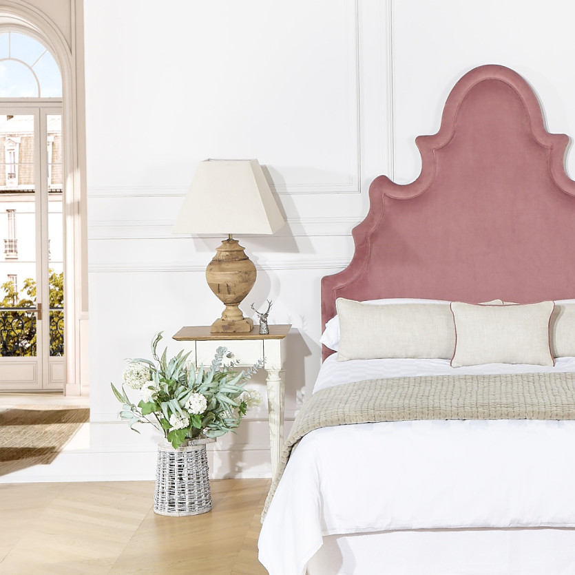 Tête de lit FOLIE - Style romantique en velours et pin massif, 140 x 200, bois certifié FSC®